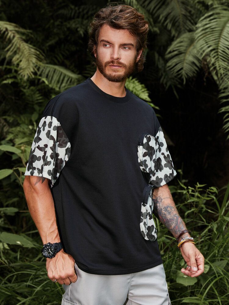 T-shirts Respirants Doux De Style Camping Avec Poche Florale Pour Hommes