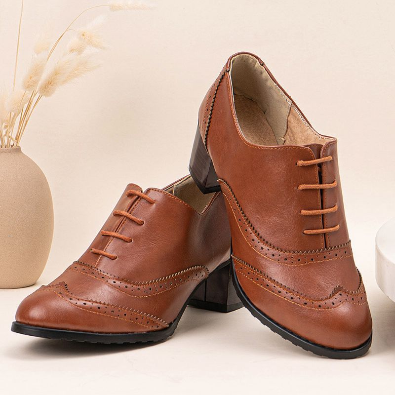 Talons Oxfords Rétro Confortables À Lacets Pour Femmes De Grande Taille