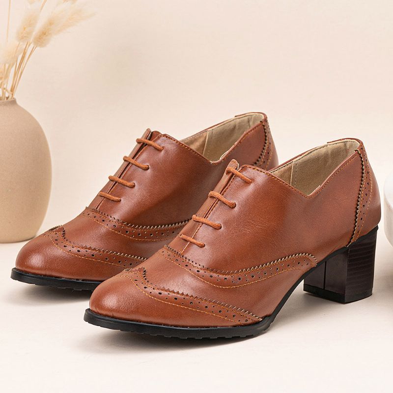 Talons Oxfords Rétro Confortables À Lacets Pour Femmes De Grande Taille