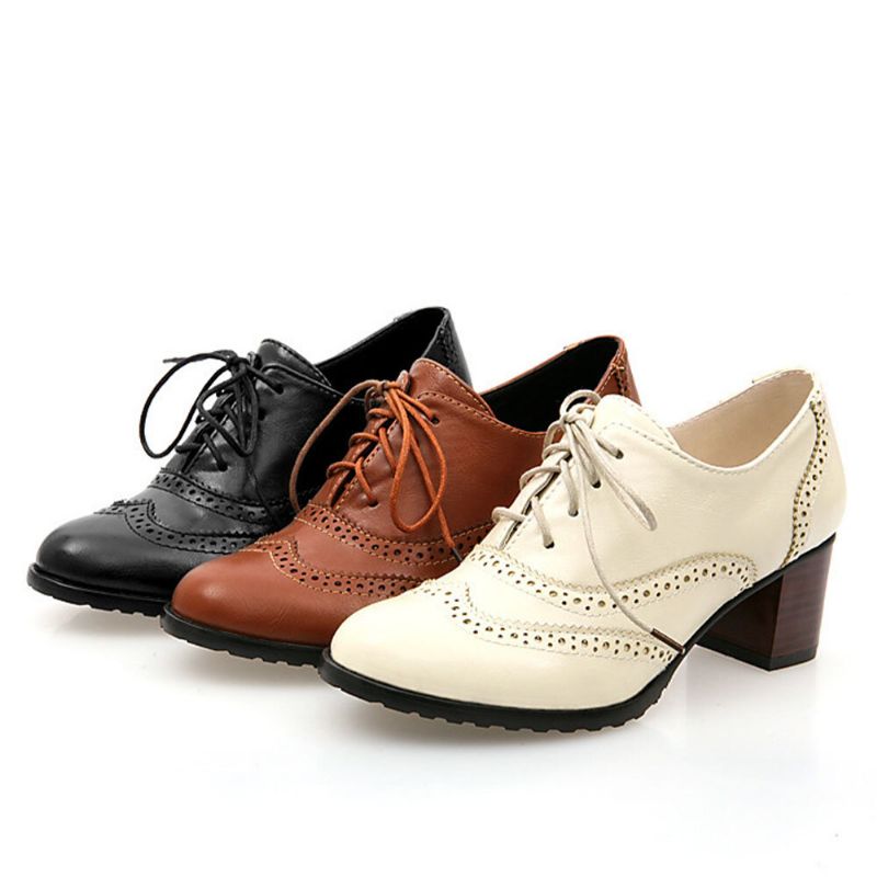 Talons Oxfords Rétro Confortables À Lacets Pour Femmes De Grande Taille