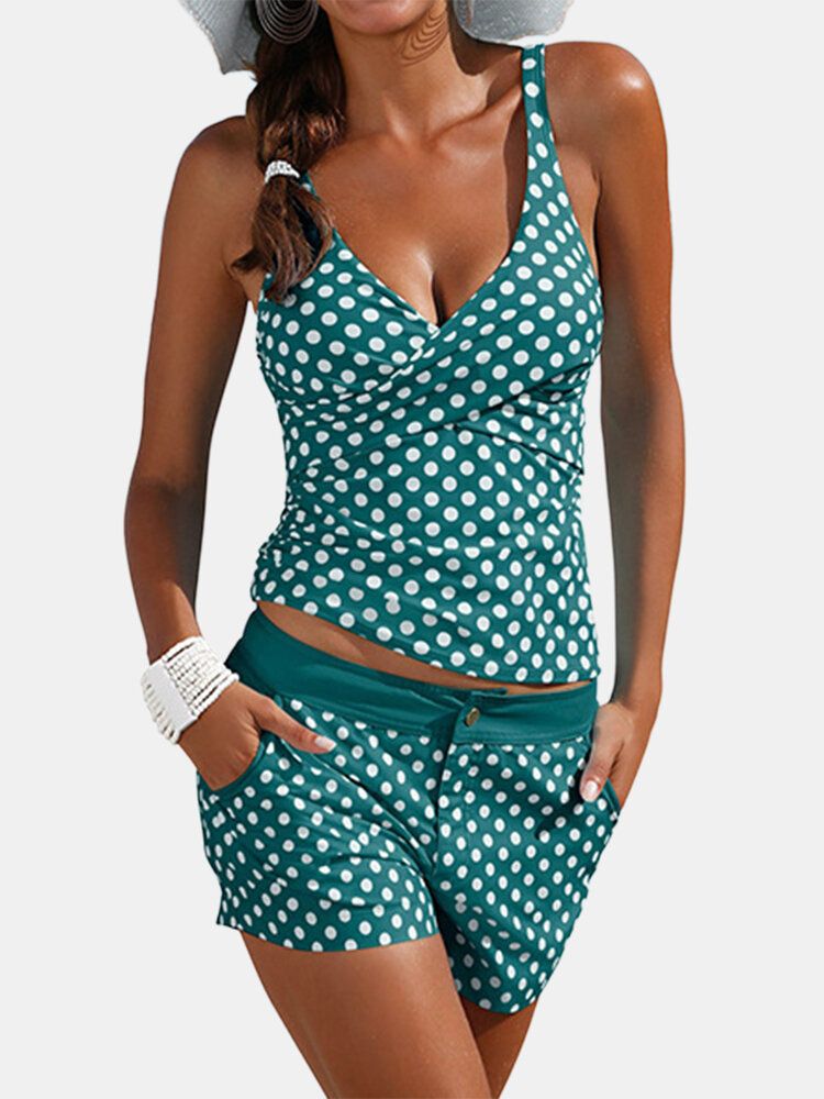 Tankini Pour Le Ventre À Larges Bretelles Et À Pois Pour Femmes