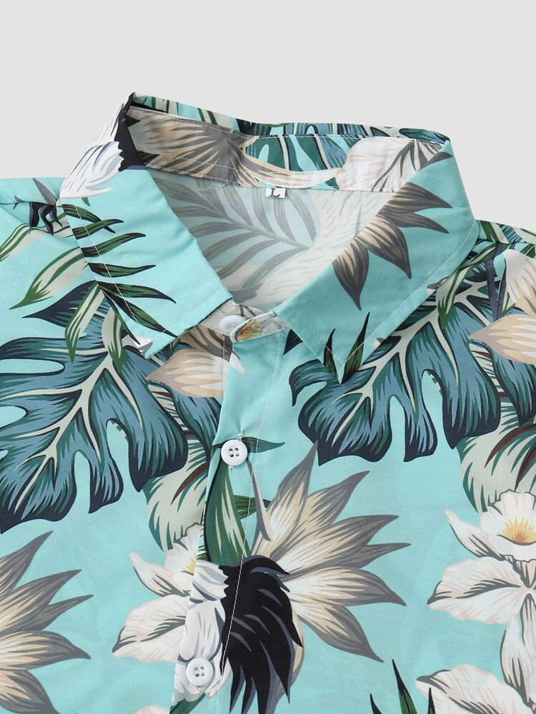 Tenue Deux Pièces Boutonnée Pour Hommes Avec Imprimé De Plantes Tropicales