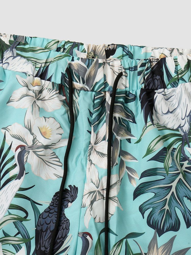 Tenue Deux Pièces Boutonnée Pour Hommes Avec Imprimé De Plantes Tropicales