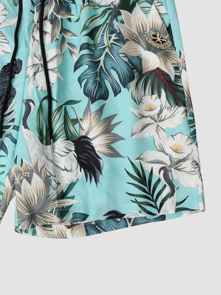 Tenue Deux Pièces Boutonnée Pour Hommes Avec Imprimé De Plantes Tropicales