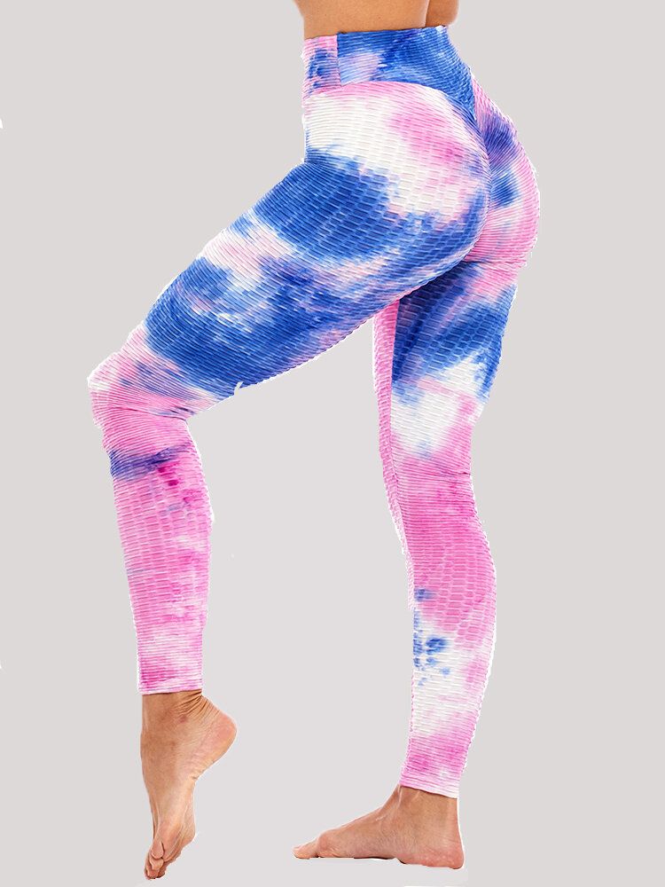 Tie-dye Imprimé Aléatoire Taille Haute Slim Sport Yoga Casual Leggings Pour Femmes