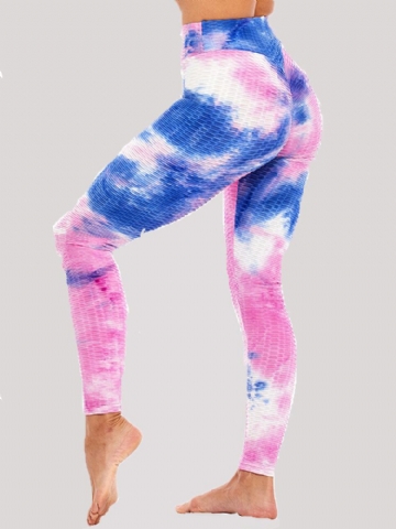 Tie-dye Imprimé Aléatoire Taille Haute Slim Sport Yoga Casual Leggings Pour Femmes