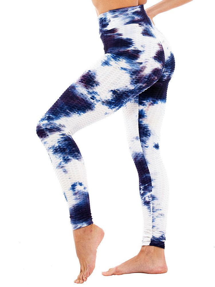 Tie-dye Imprimé Aléatoire Taille Haute Slim Sport Yoga Casual Leggings Pour Femmes