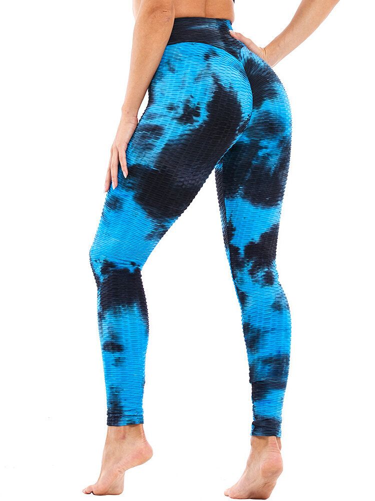 Tie-dye Imprimé Aléatoire Taille Haute Slim Sport Yoga Casual Leggings Pour Femmes