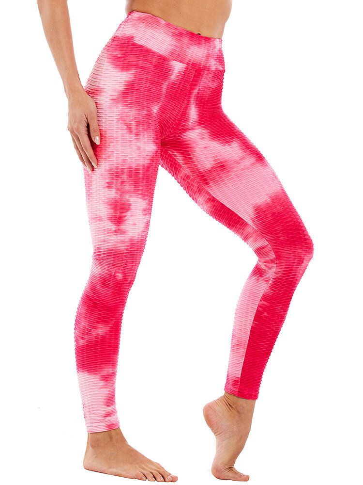 Tie-dye Imprimé Aléatoire Taille Haute Slim Sport Yoga Casual Leggings Pour Femmes