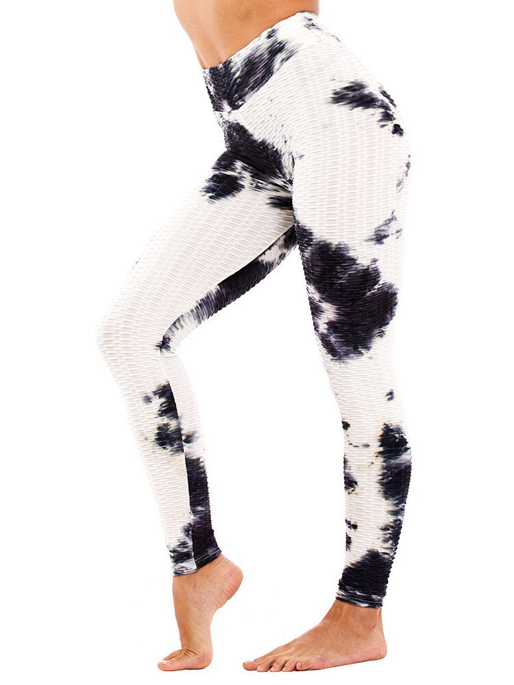 Tie-dye Imprimé Aléatoire Taille Haute Slim Sport Yoga Casual Leggings Pour Femmes