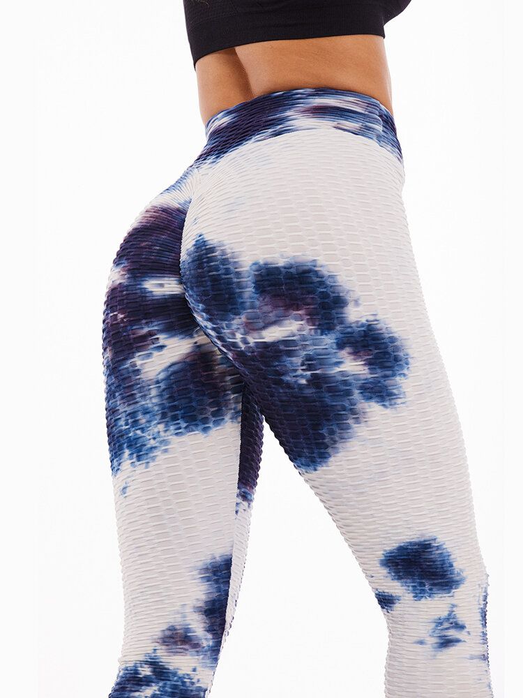 Tie-dye Imprimé Aléatoire Taille Haute Slim Sport Yoga Casual Leggings Pour Femmes