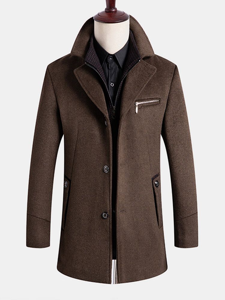 Trench-coat Mi-long En Laine À Boutonnage Simple Pour Homme Avec Gilet Amovible