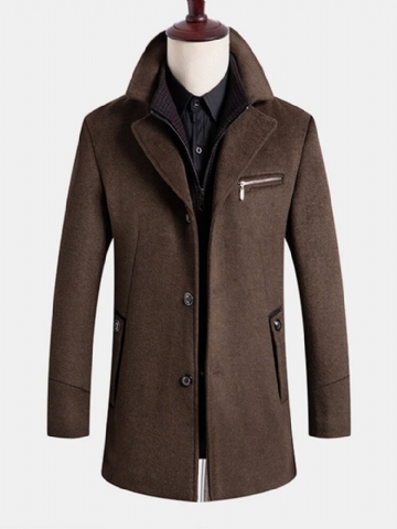 Trench-coat Mi-long En Laine À Boutonnage Simple Pour Homme Avec Gilet Amovible