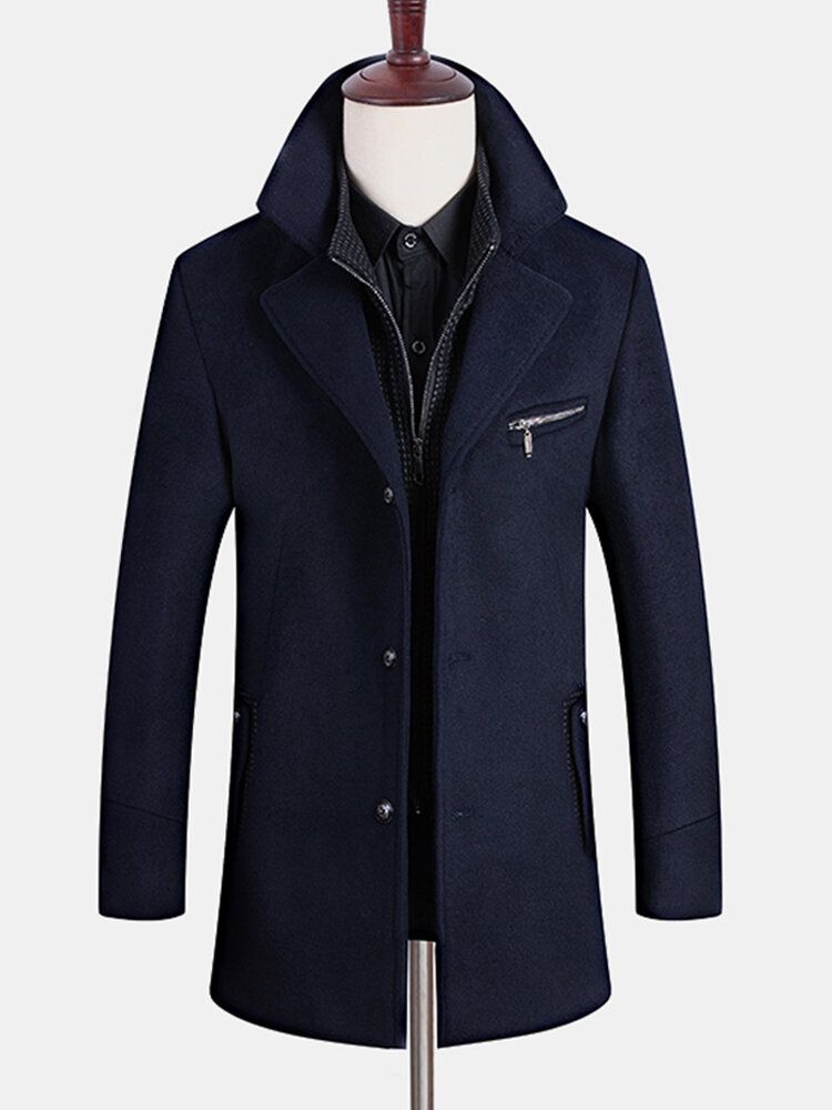 Trench-coat Mi-long En Laine À Boutonnage Simple Pour Homme Avec Gilet Amovible