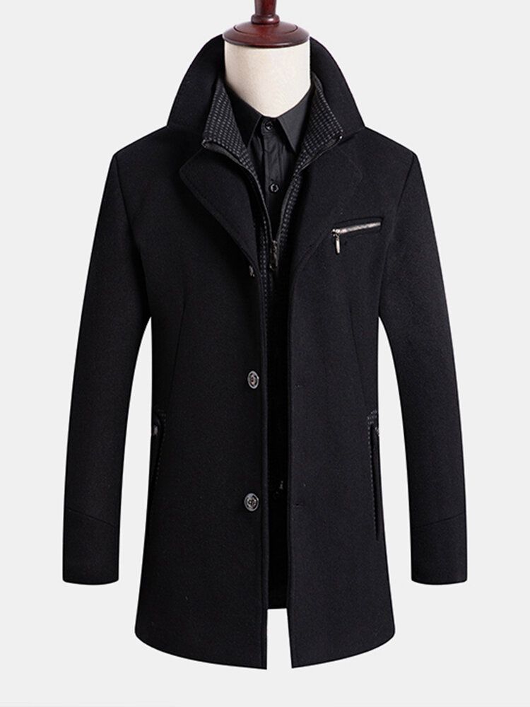 Trench-coat Mi-long En Laine À Boutonnage Simple Pour Homme Avec Gilet Amovible