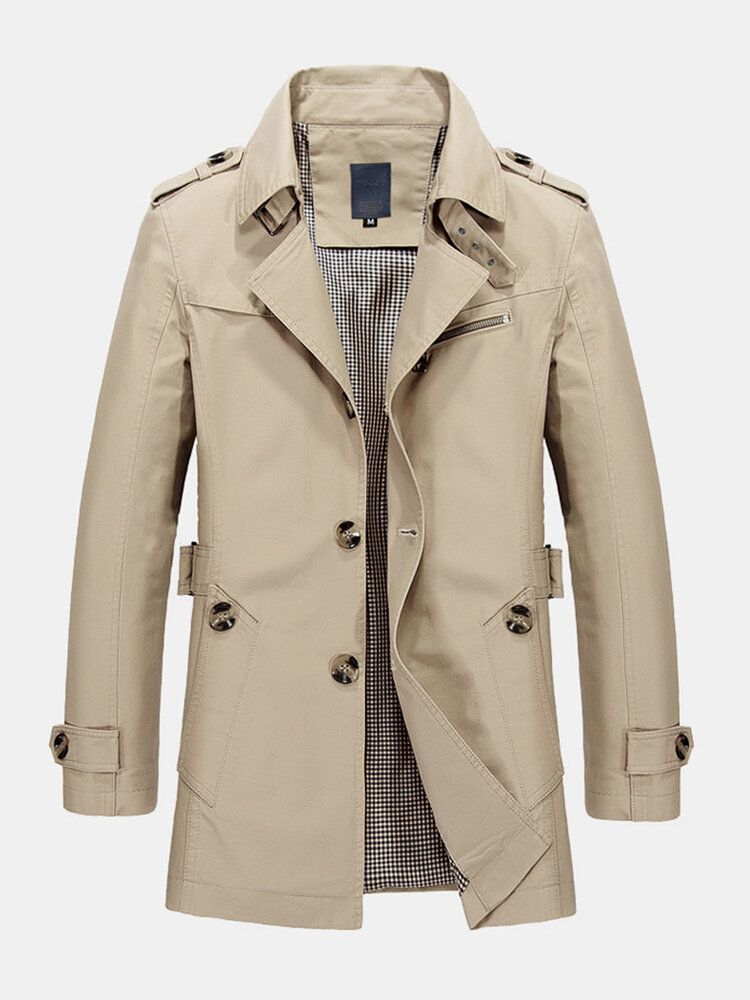 Trench-coats À Manches Longues En Coton De Couleur Unie Pour Hommes