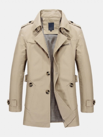 Trench-coats À Manches Longues En Coton De Couleur Unie Pour Hommes