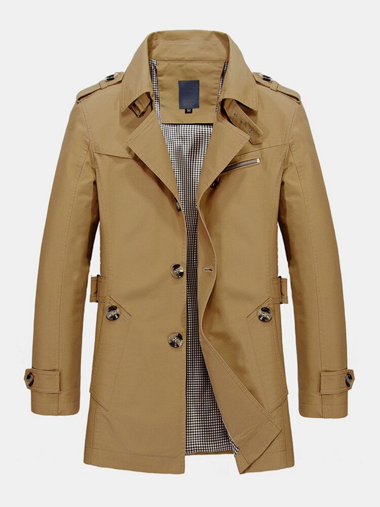 Trench-coats À Manches Longues En Coton De Couleur Unie Pour Hommes