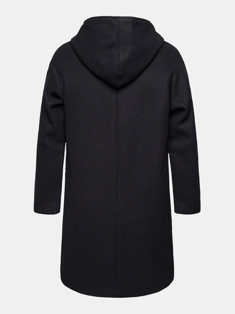 Trench Mi-long Chaud À Capuche Noir Pour Homme