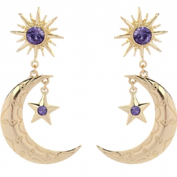 Trendy Sun Moon Star Big Ear Drop Earring Violet Strass Boucles D'oreilles Pour Les Femmes