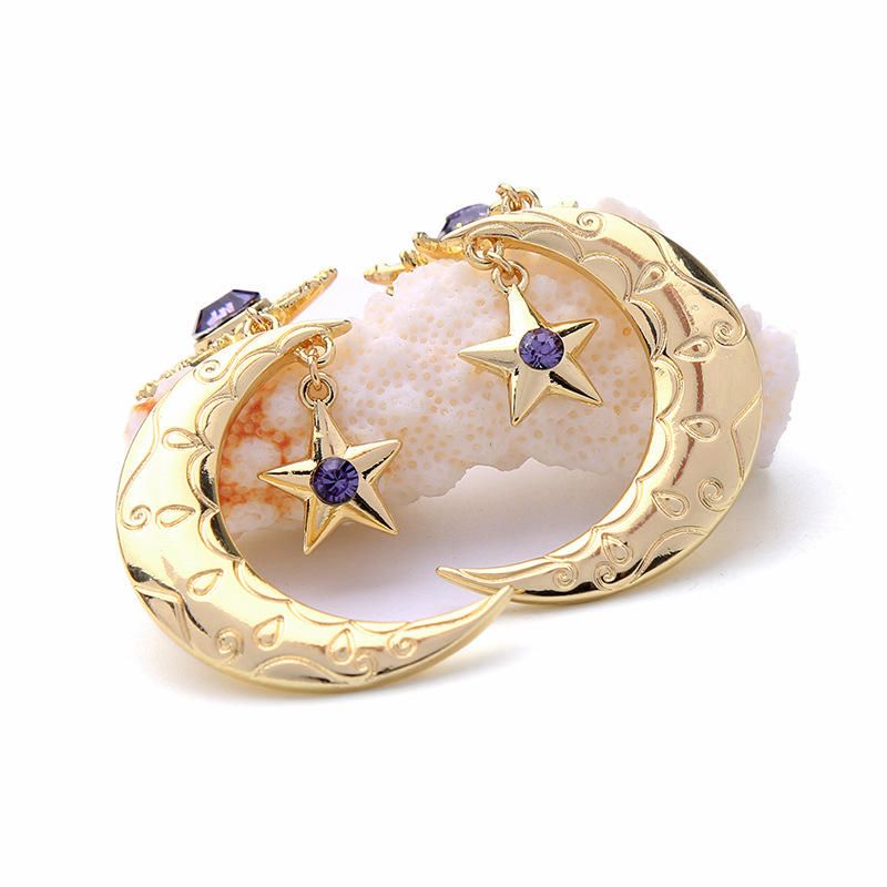 Trendy Sun Moon Star Big Ear Drop Earring Violet Strass Boucles D'oreilles Pour Les Femmes