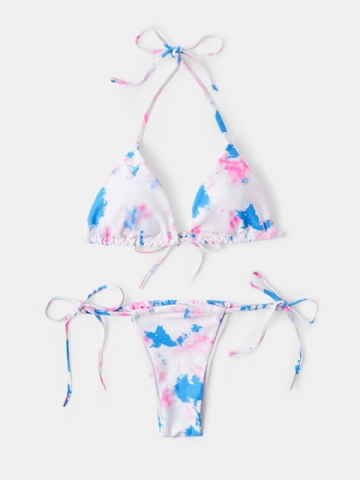 Triangle Tie-dye Halter String Bikini Dos Ouvert Beachwear Pour Femme