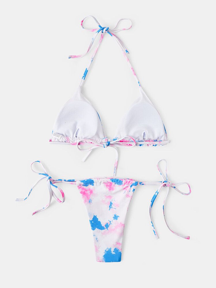 Triangle Tie-dye Halter String Bikini Dos Ouvert Beachwear Pour Femme