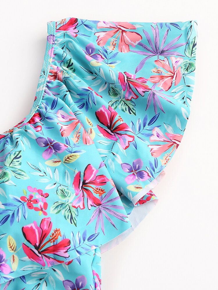 Tropical Plant Print Ruffles High Waist Bikini Hawaii Casual Maillot De Bain Pour Femme