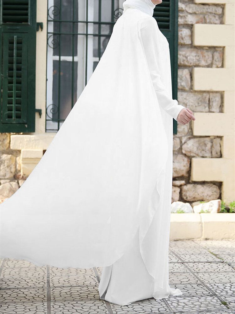 Tunique Caftan Femme Deux Pièces Détachable À L'extérieur Chauve-souris Robe Longue À Manches Longues