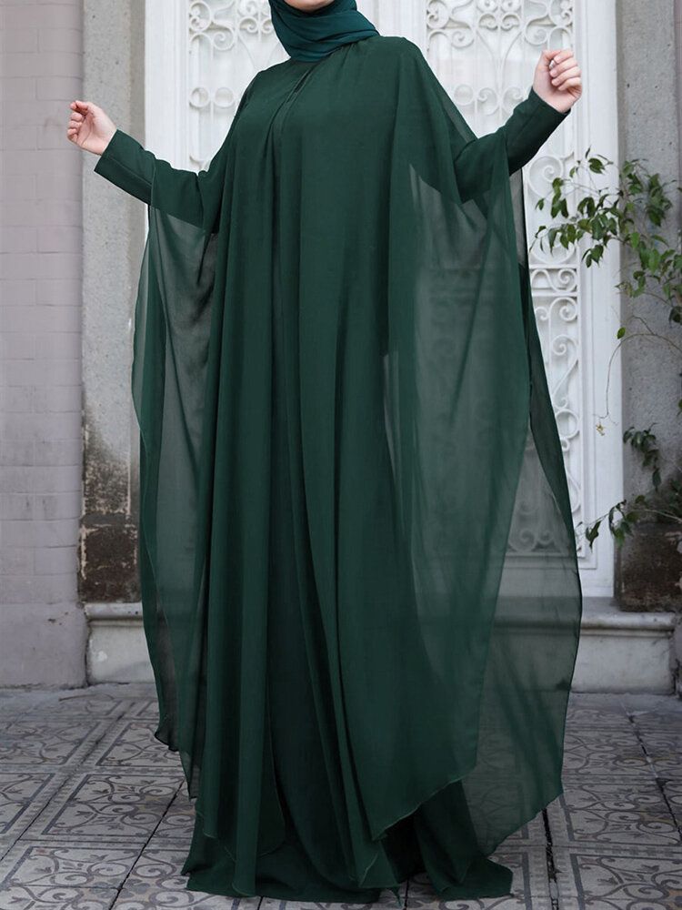 Tunique Caftan Femme Deux Pièces Détachable À L'extérieur Chauve-souris Robe Longue À Manches Longues