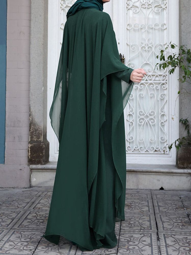 Tunique Caftan Femme Deux Pièces Détachable À L'extérieur Chauve-souris Robe Longue À Manches Longues