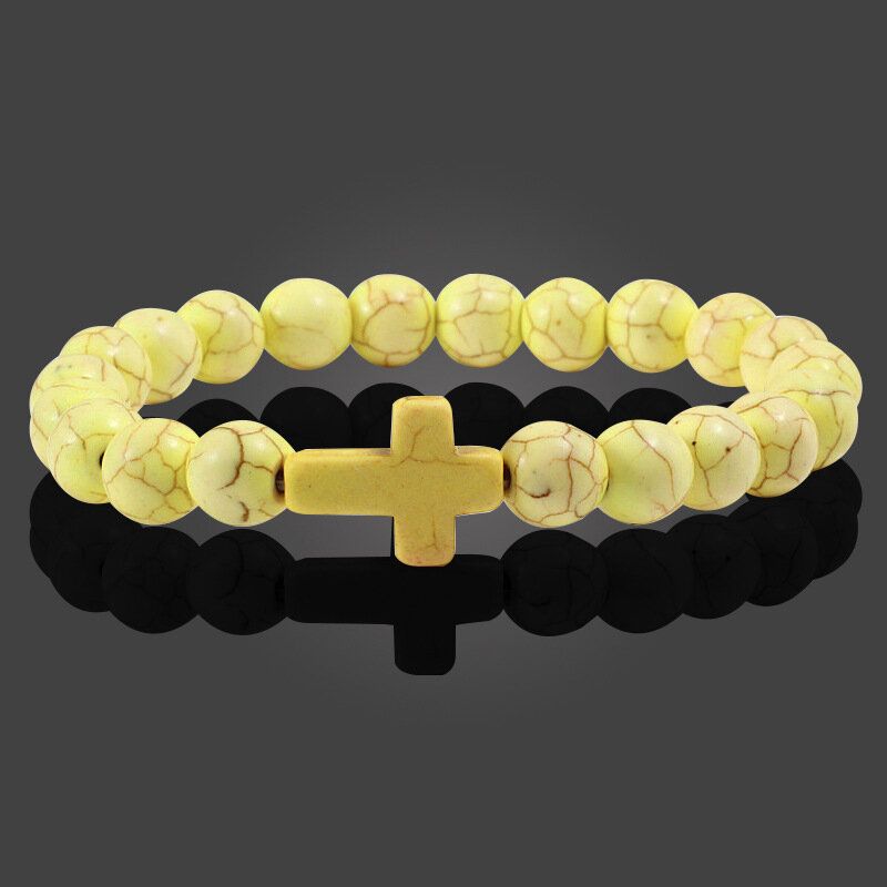 Turquoise Cross Beads Bracelets Corde Élastique Yoga Perles Pierre Naturelle Unisexe Bracelets