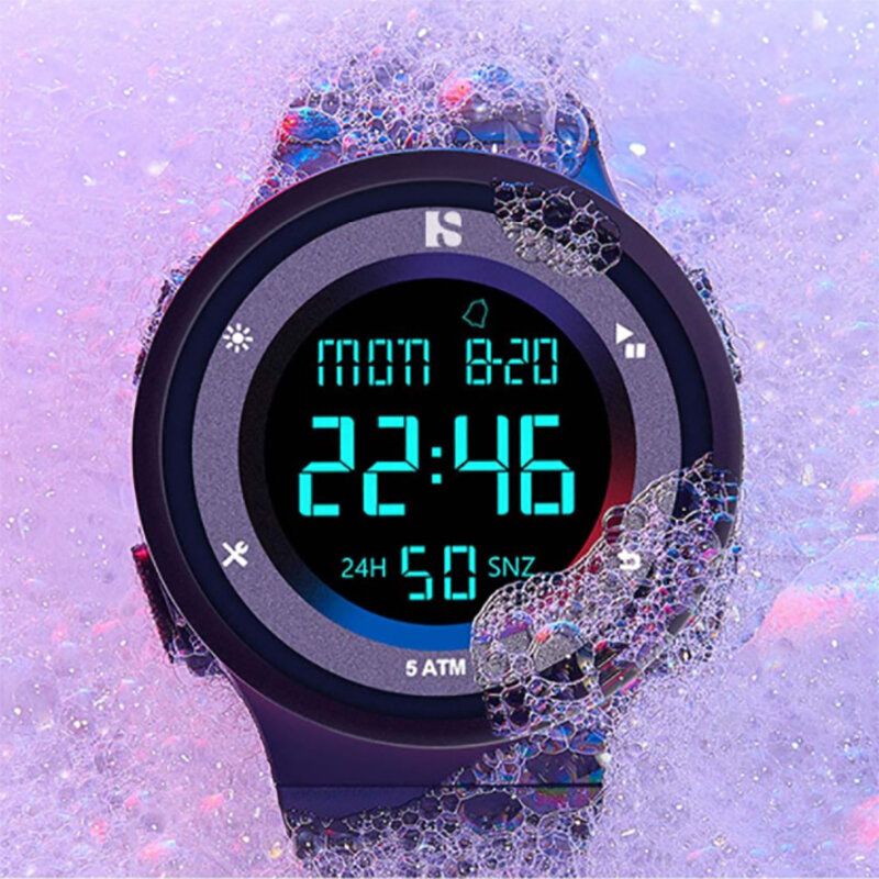 Twentyseventeen Qingpai Multifonction 12/24 Heures Date Semaine Affichage Lumineux Réveil Chronomètre 5atm Étanche Hommes Montre Numérique De Xiaomi Youpin