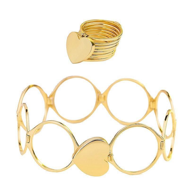 Unique Heart Finger Rings Stackable Multilayer 2 In 1 Dual Purpose Ring Bracelet For Women