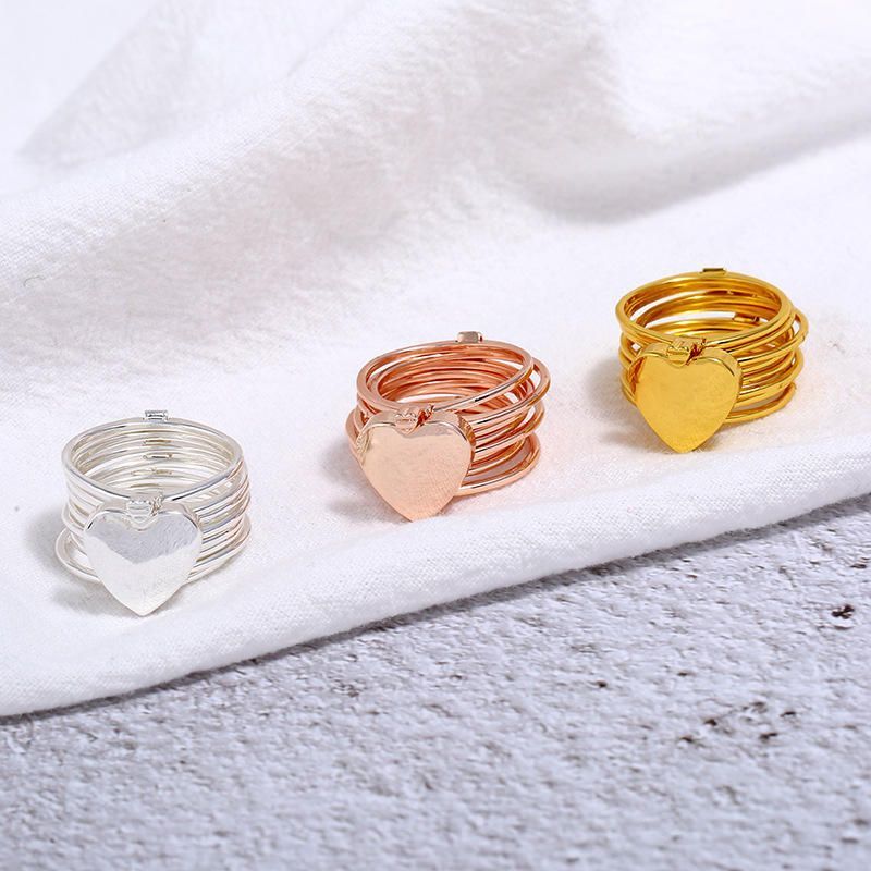 Unique Heart Finger Rings Stackable Multilayer 2 In 1 Dual Purpose Ring Bracelet For Women