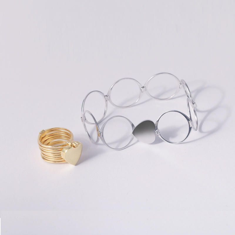 Unique Heart Finger Rings Stackable Multilayer 2 In 1 Dual Purpose Ring Bracelet For Women