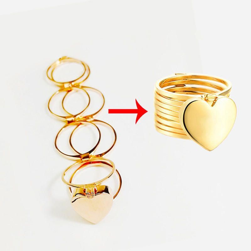 Unique Heart Finger Rings Stackable Multilayer 2 In 1 Dual Purpose Ring Bracelet For Women