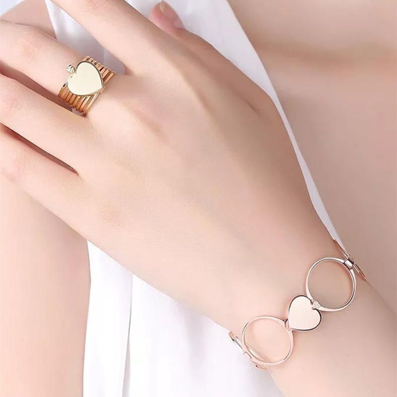 Unique Heart Finger Rings Stackable Multilayer 2 In 1 Dual Purpose Ring Bracelet For Women