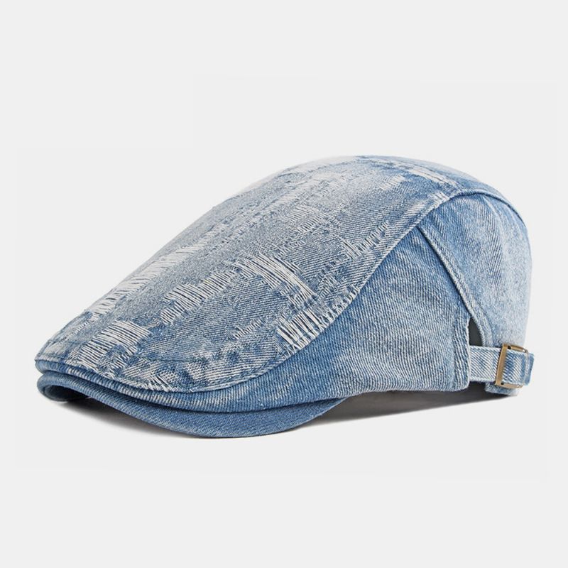 Unisex Denim Washed Make-old Hole Respirant Casual Parasol Forward Cap Beret Cap Flat Hat