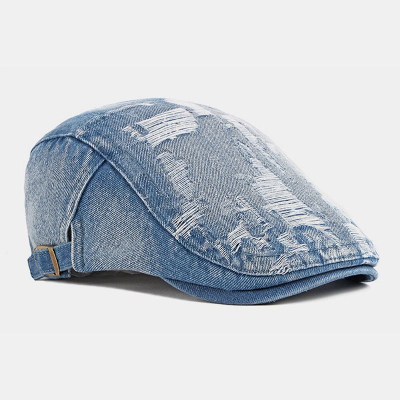 Unisex Denim Washed Make-old Hole Respirant Casual Parasol Forward Cap Beret Cap Flat Hat