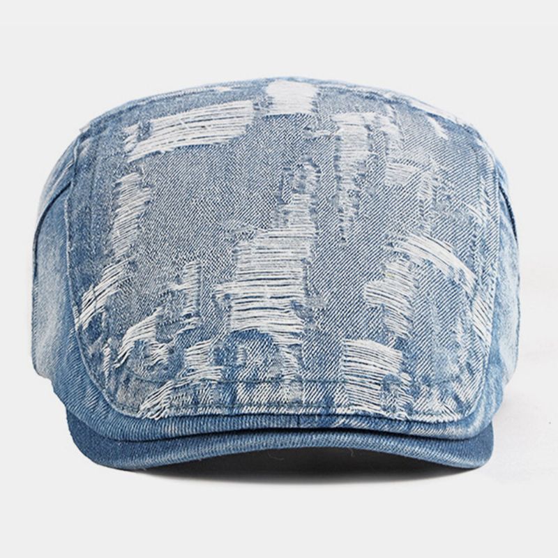 Unisex Denim Washed Make-old Hole Respirant Casual Parasol Forward Cap Beret Cap Flat Hat