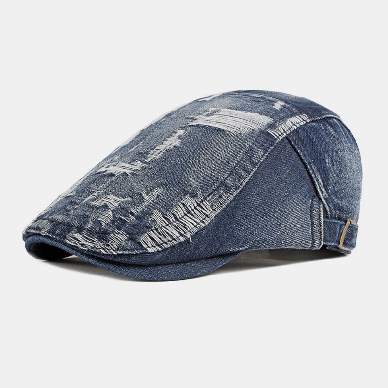 Unisex Denim Washed Make-old Hole Respirant Casual Parasol Forward Cap Beret Cap Flat Hat