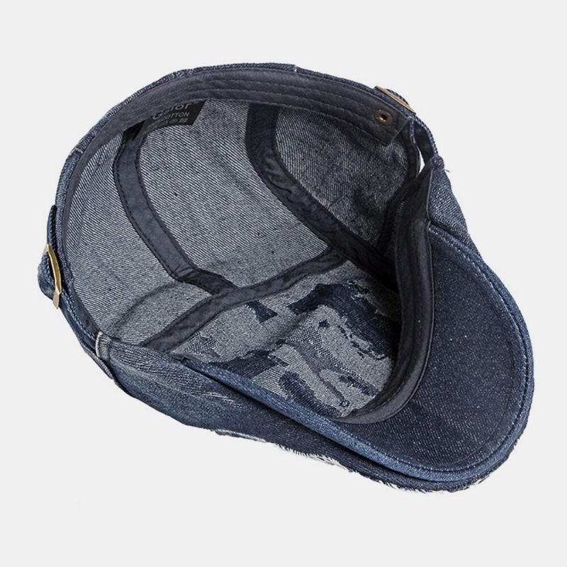 Unisex Denim Washed Make-old Hole Respirant Casual Parasol Forward Cap Beret Cap Flat Hat