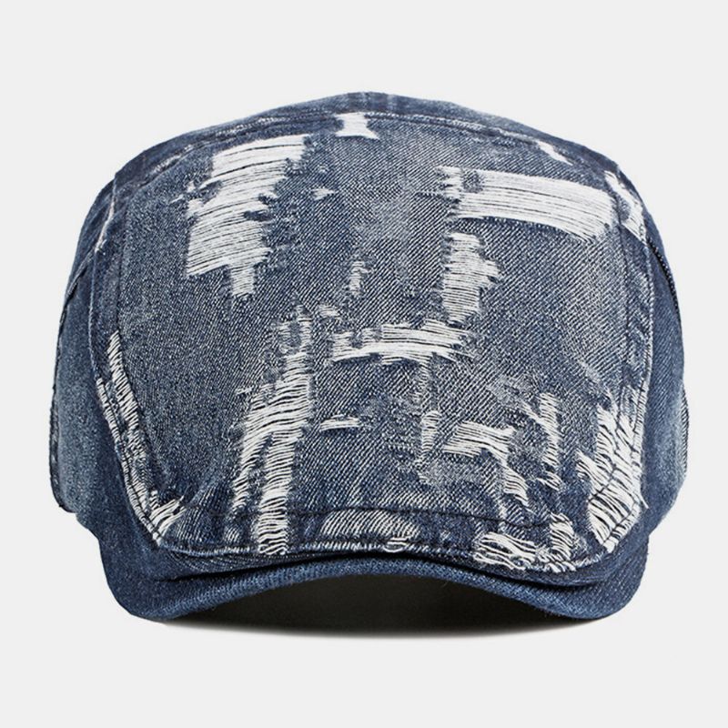 Unisex Denim Washed Make-old Hole Respirant Casual Parasol Forward Cap Beret Cap Flat Hat