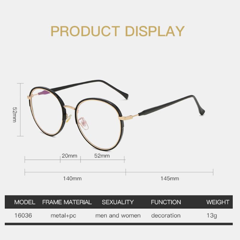 Unisex Fashion Metal Big Frame Round Frame Lunettes Casual Outdoor Anti-blue Flat Glasses