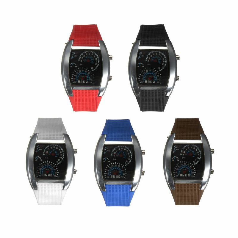 Unisex Fashion Square Silicone Rubber Band Binary Dot Led Quartz Watch