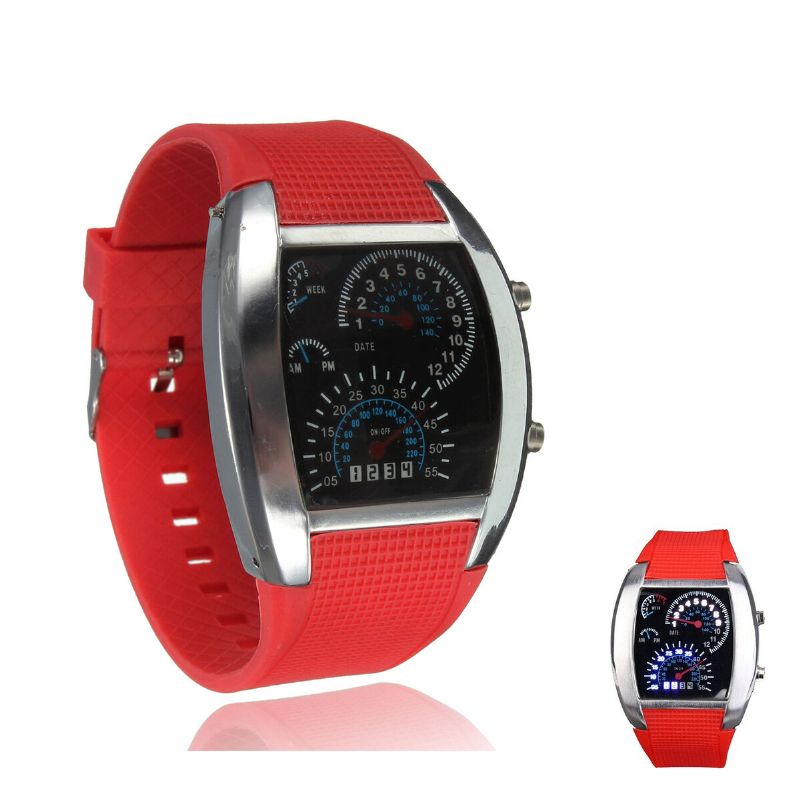 Unisex Fashion Square Silicone Rubber Band Binary Dot Led Quartz Watch