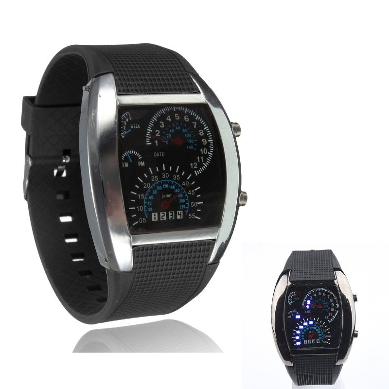 Unisex Fashion Square Silicone Rubber Band Binary Dot Led Quartz Watch