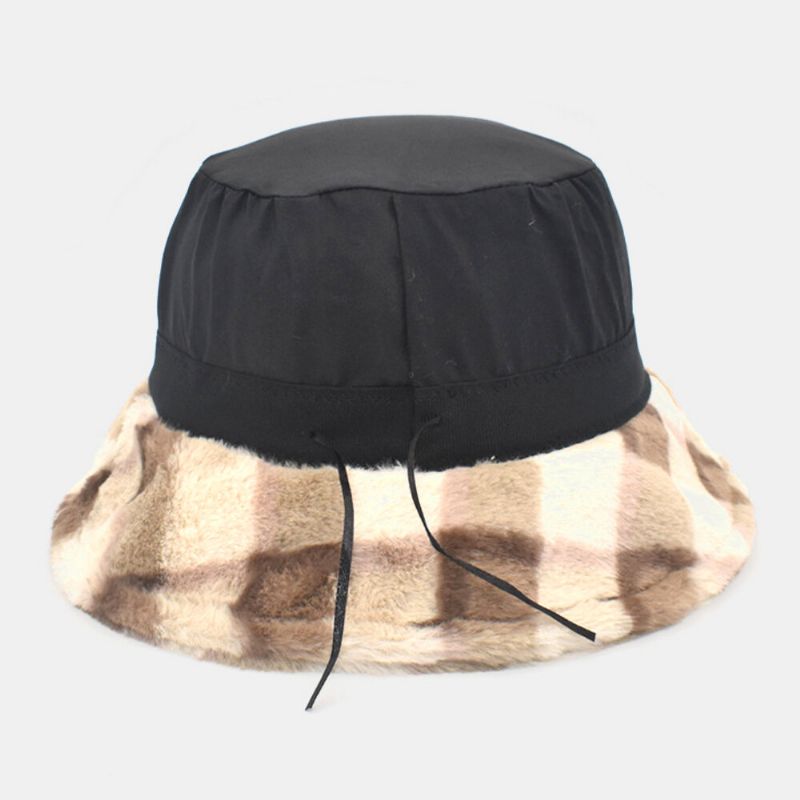 Unisexe Agneau Cheveux Contraste Couleur Chaud Casual Couple Chapeau Seau Chapeau