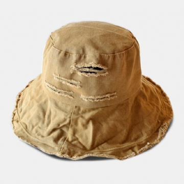 Unisexe Broken Hole Big Brim Bucket Hat Outdoor Suncreen Beach Hat